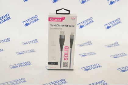 Кабель SOLID, USB - Type-C, 1.2м 2.1A, усиленный, цвет титановый, OLMIO