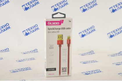 Кабель DELUXE, USB - lightning, 1м, 2.1A, красный, OLMIO