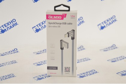 Кабель USB - lightning, 1м, угловой, тканевая оплётка, цвет серый, OLMIO