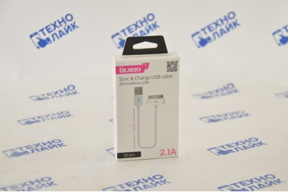 Кабель USB для iPhone/iPod/iPad с разъёмом 30pin, 1м, 2.1A, белый, OLMIO