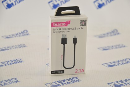 Кабель USB - microUSB, 1м, 2.1A, черный, OLMIO