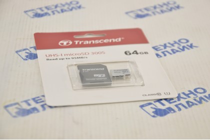 Флеш карта microSD 64GB Transcend microSDXC Class 10 UHS-I U1, (SD адаптер), TLC