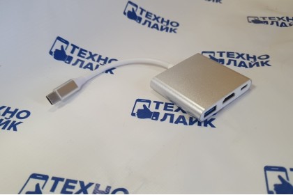 Переходник Type-C - Type-C (PD)+HDMI 4K+USB 3.0 серебристый (кабель)